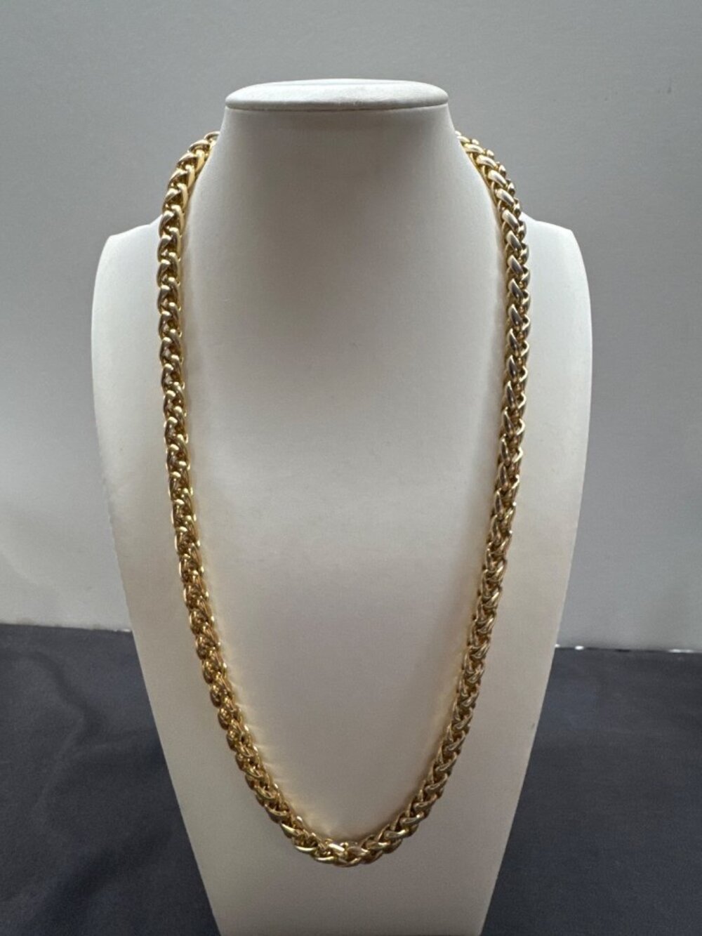 Gold-Tone Metal Chain Necklace Wheat Style Rounded Foxtail Link 18 Inches Long L